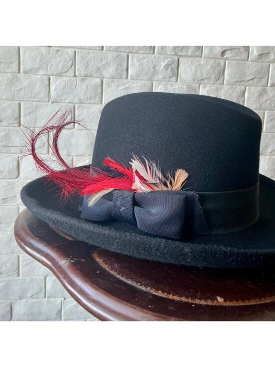 Vintage Georgi Newman Marcus Black Felt Feathered Hat with Bow Detail main image 4